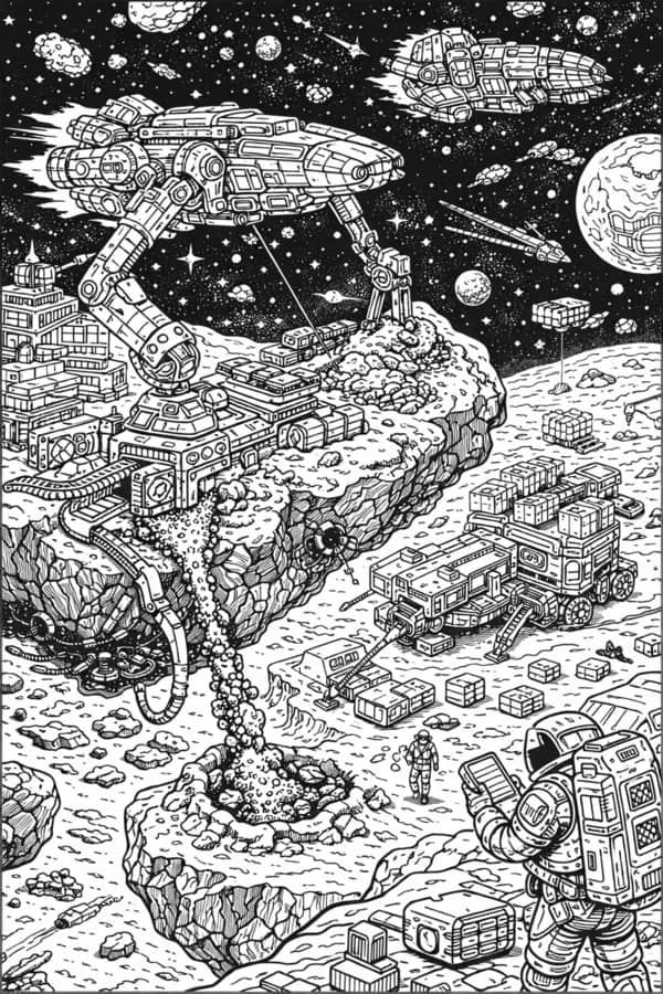 Alien Landscape, free printable coloring page