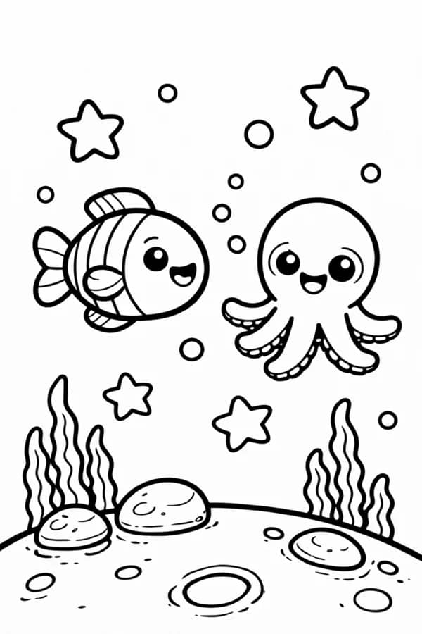 Alien Octopus, free printable coloring page