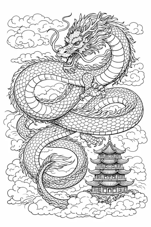 Ancient Dragon, free printable coloring page