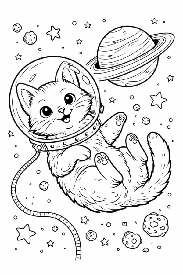 Astro Cat, free printable coloring page