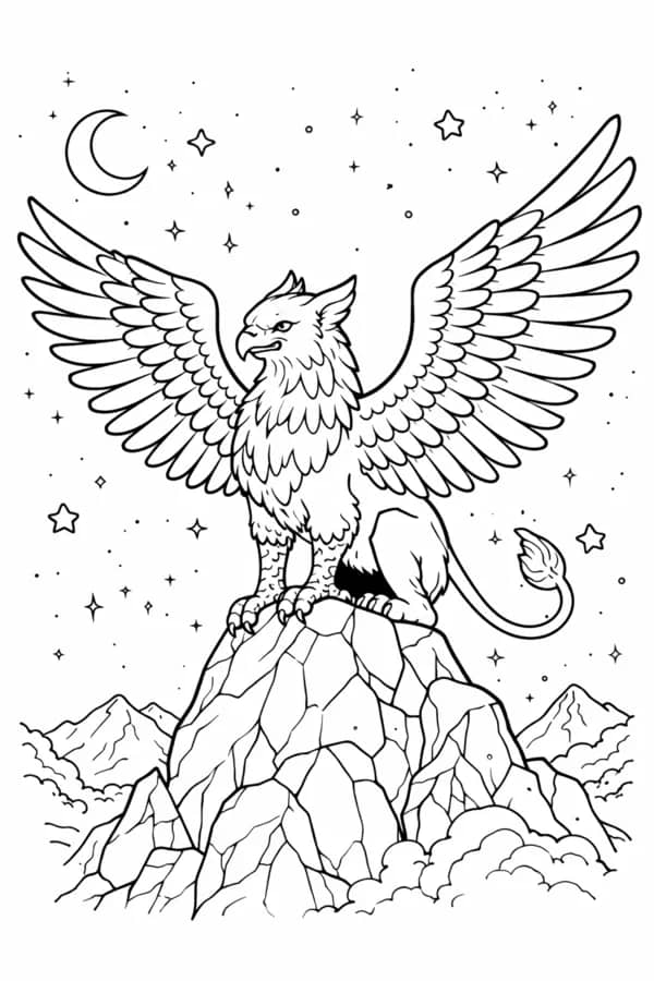 Celestial Griffin, free printable coloring page