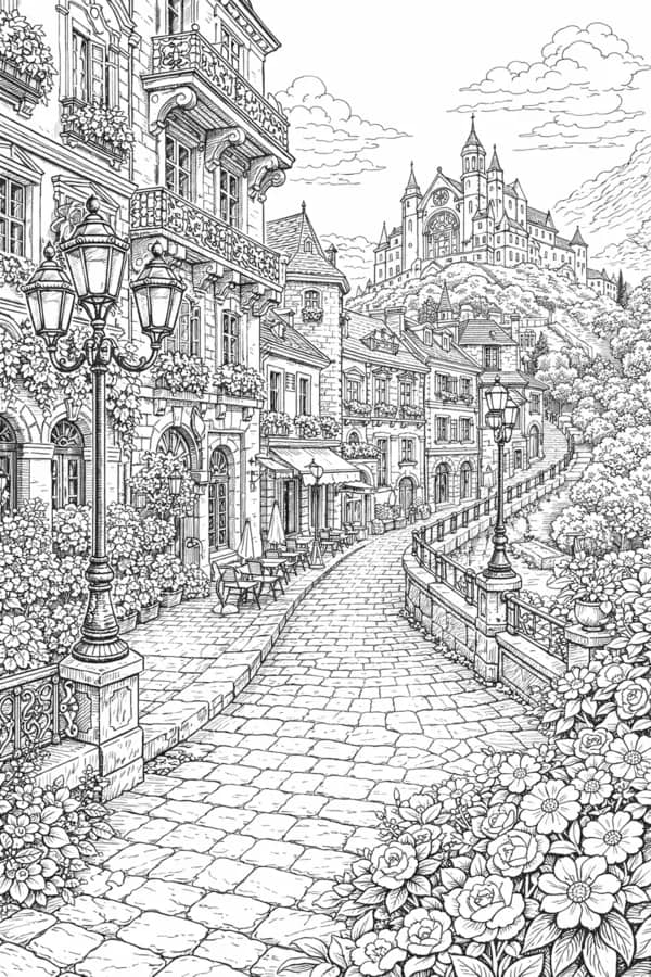 City Skyline, free printable coloring page