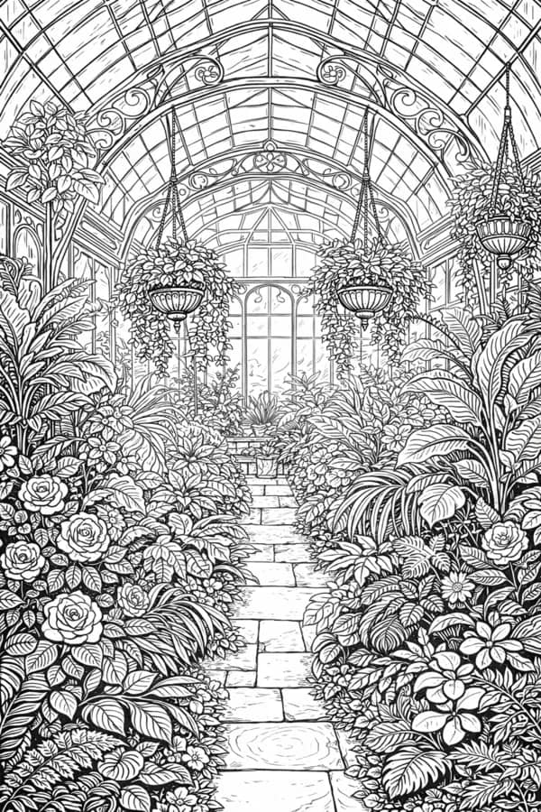 Conservatory, free printable coloring page
