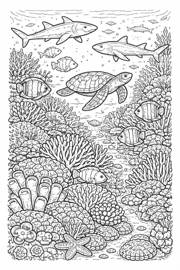 Coral Reef, free printable coloring page