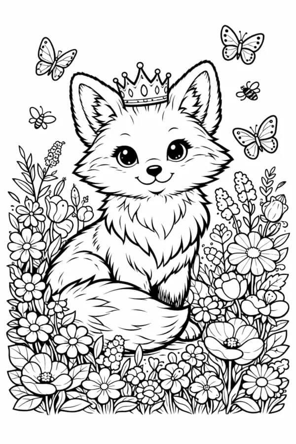 Crowned Fox, free printable coloring page