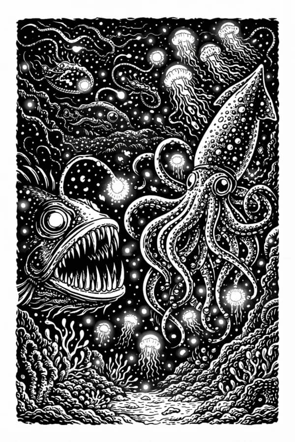 Deep Abyss, free printable coloring page
