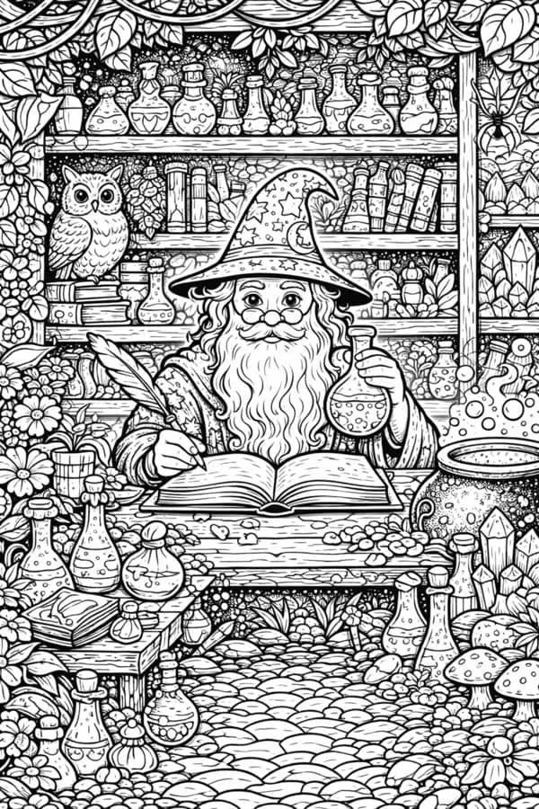 Enchanted Library, free printable coloring page