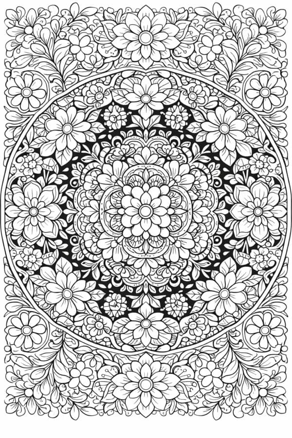 Floral Mandala, free printable coloring page