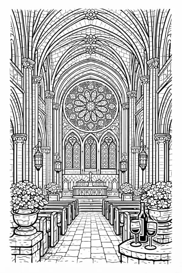 Gothic Cathedral, free printable coloring page