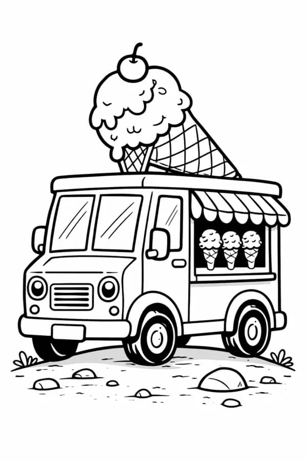 Ice Cream Truck, free printable coloring page