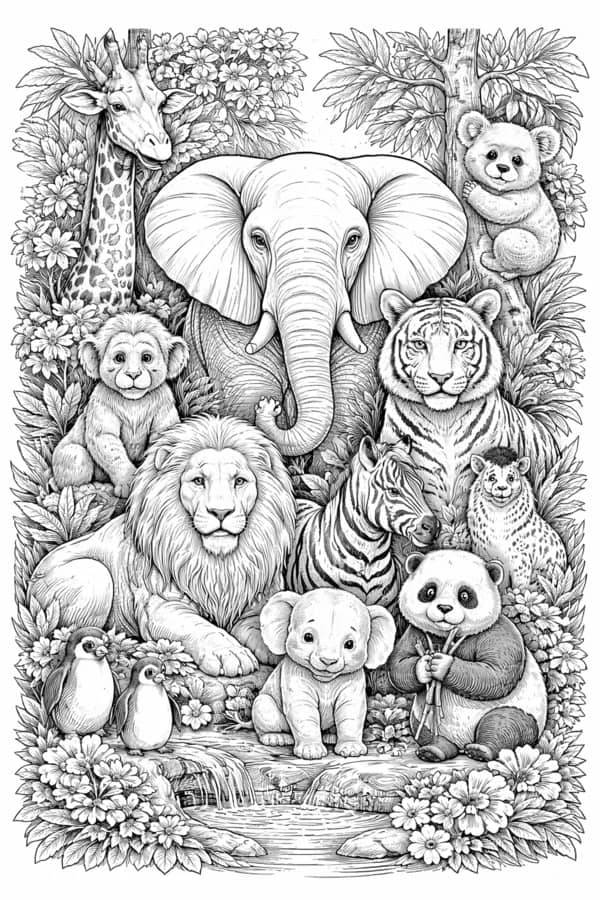 Jungle Friends, free printable coloring page