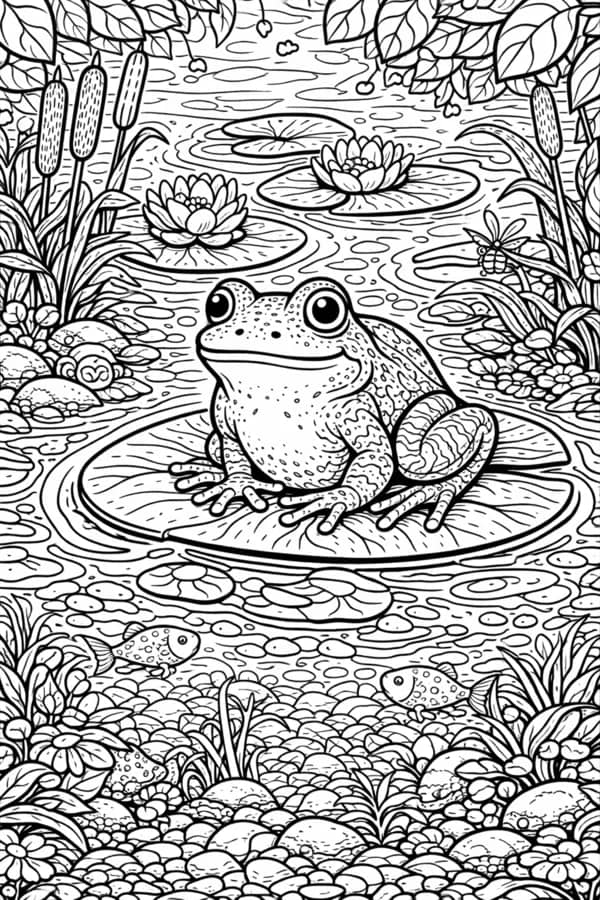 Lily Pad Frog, free printable coloring page