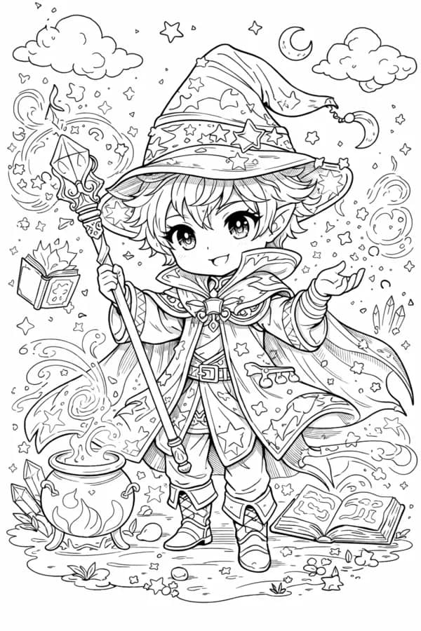 Little Wizard, free printable coloring page