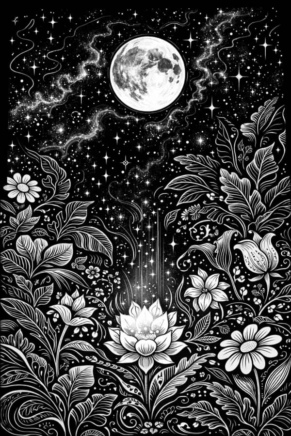 Night Blossoms, free printable coloring page