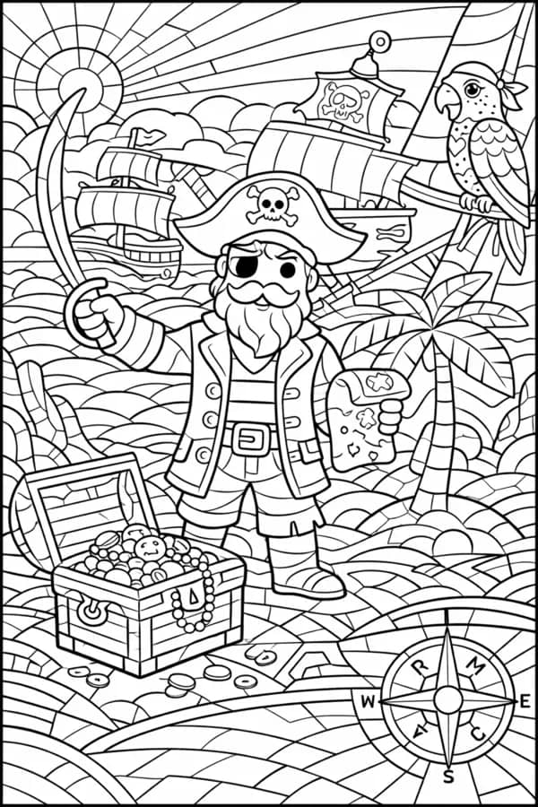 Pirate Treasure, free printable coloring page