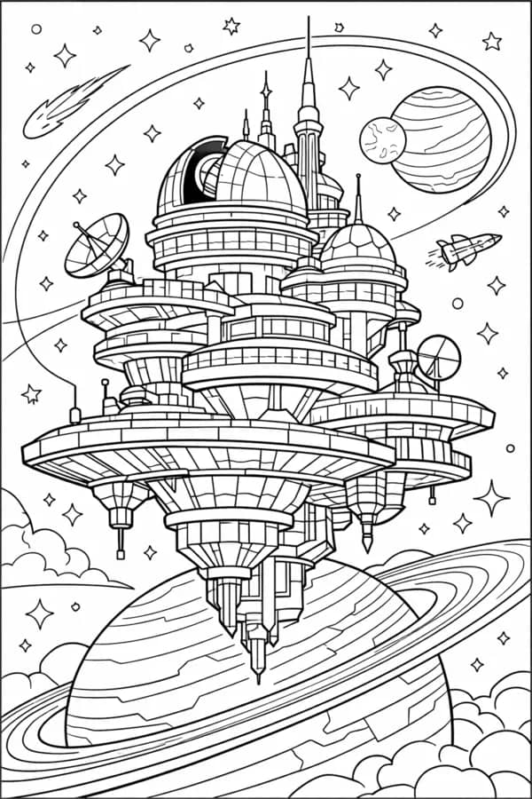 Space Station, free printable coloring page