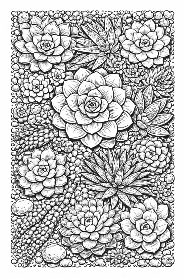 Succulents, free printable coloring page