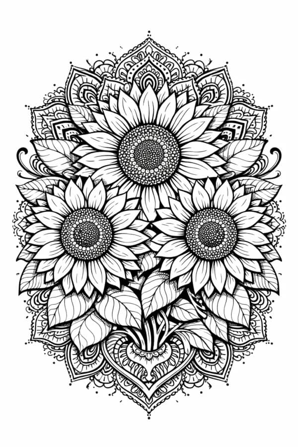 Sunflower, free printable coloring page