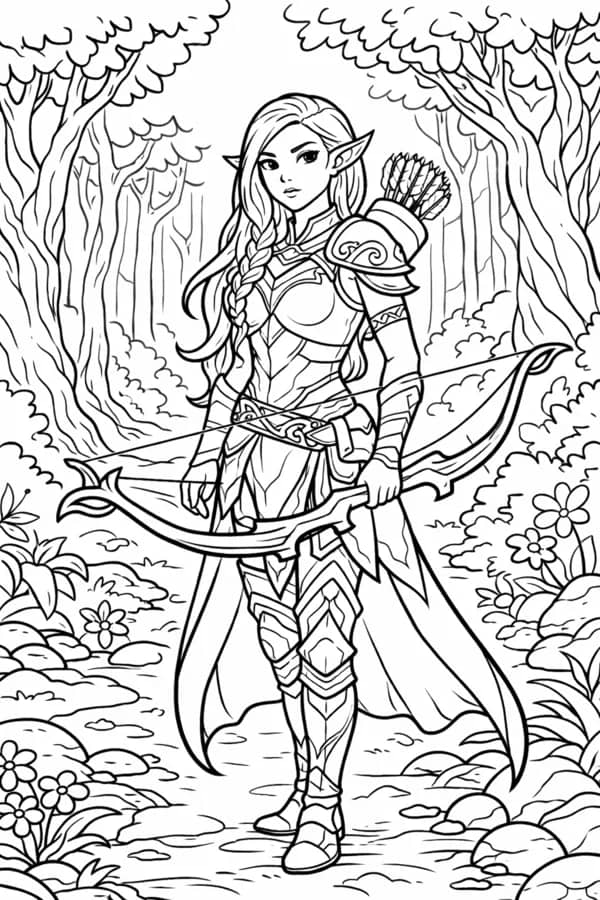 Warrior Maiden, free printable coloring page