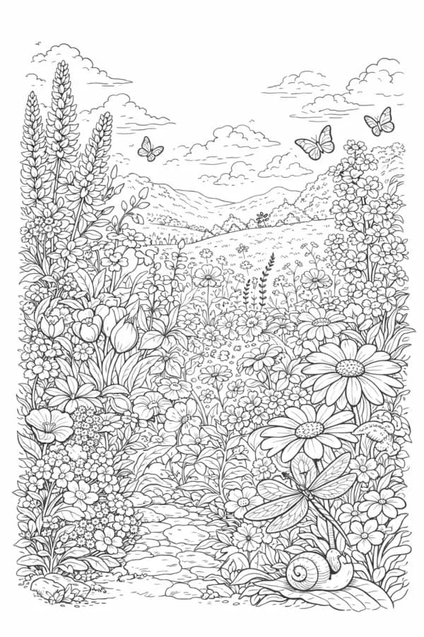 Wildflowers, free printable coloring page