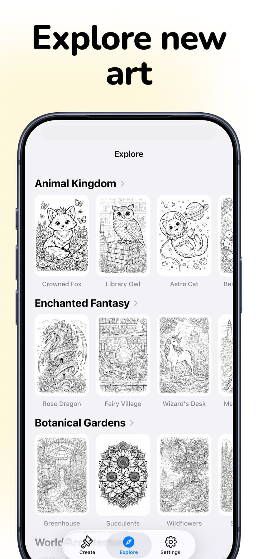 ColorFilla explore page with curated coloring page collections