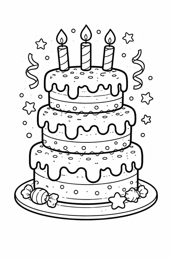 Birthday Cake, free printable coloring page from ColorFilla