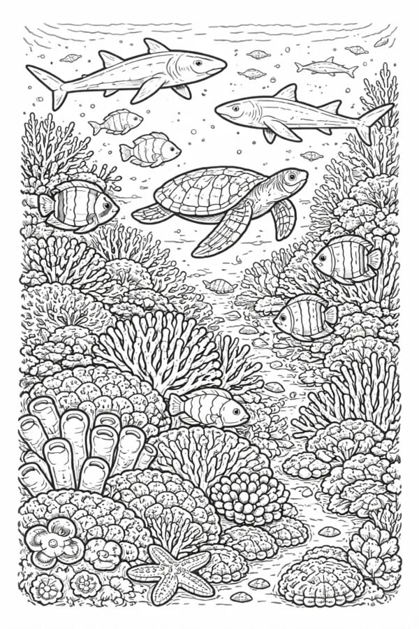 Coral Reef, free printable coloring page from ColorFilla