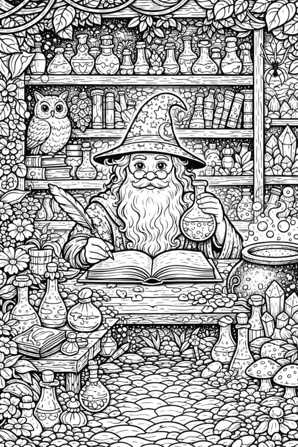 Enchanted Library, free printable coloring page from ColorFilla