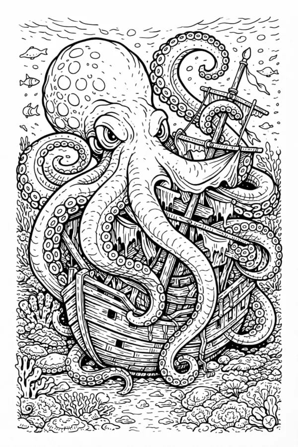 Giant Octopus, free printable coloring page from ColorFilla