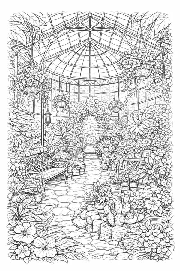 Greenhouse, free printable coloring page from ColorFilla