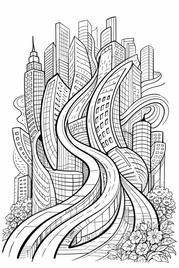 Modern Towers, free printable coloring page from ColorFilla