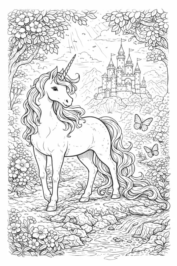 Moonlit Unicorn, free printable coloring page from ColorFilla