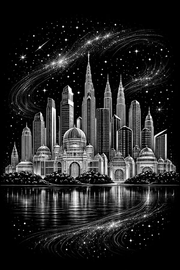 Night Skyline, free printable coloring page from ColorFilla