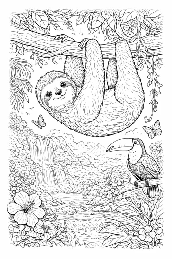 Sleepy Sloth, free printable coloring page from ColorFilla