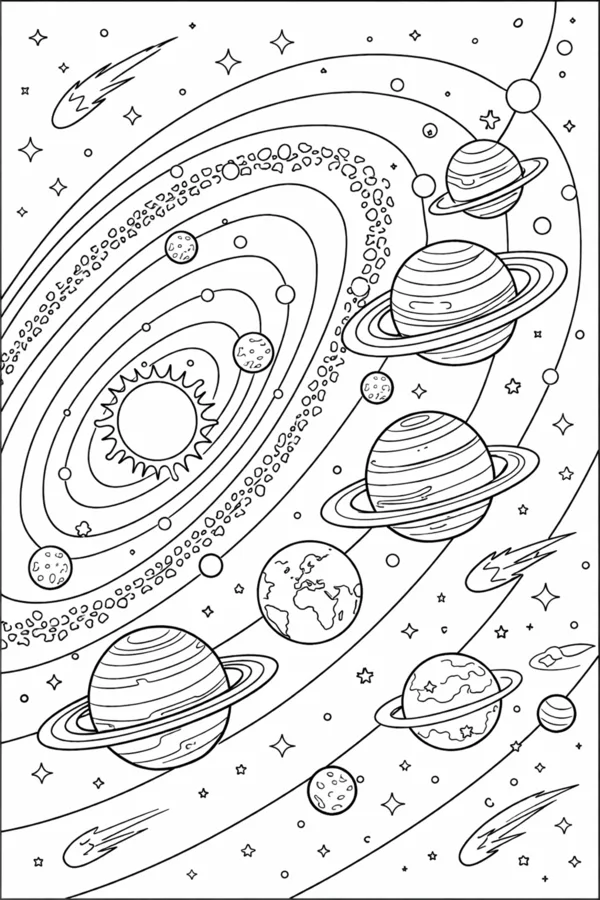 Solar System, free printable coloring page from ColorFilla