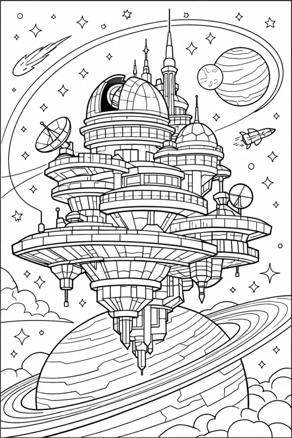 Space Station, free printable coloring page from ColorFilla