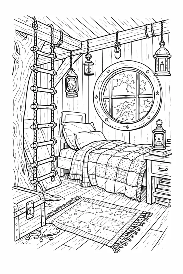 Treehouse Room, free printable coloring page from ColorFilla